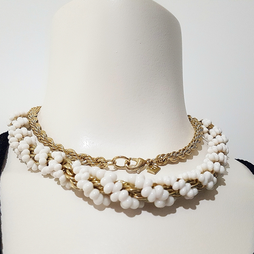 Vintage🔥BR Long Necklace🔥Banana Republic🧡Stones-Chain|Chunky Braid|White Gold